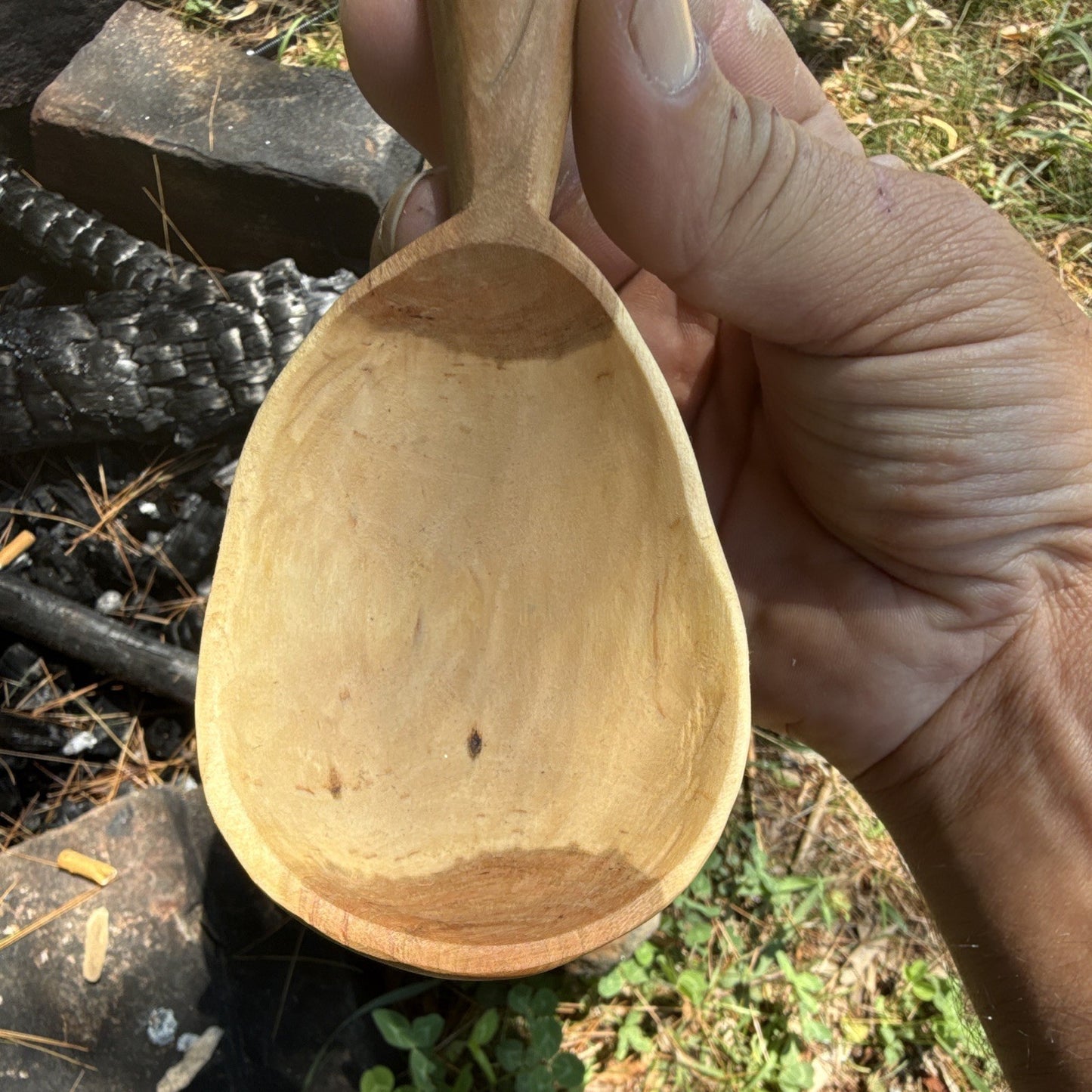 Hand Carved Handmade Wooden Cooking Spoon Floral Handle Reusable Brown/Beige