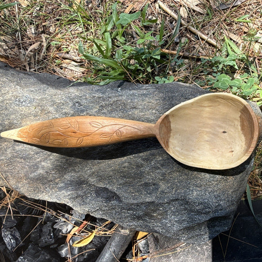 Hand Carved Handmade Wooden Cooking Spoon Floral Handle Reusable Brown/Beige